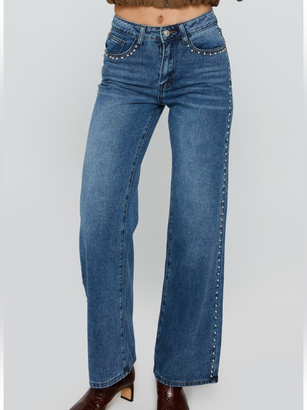 Princess Polly Saving Up Studded Straight Leg Jeans